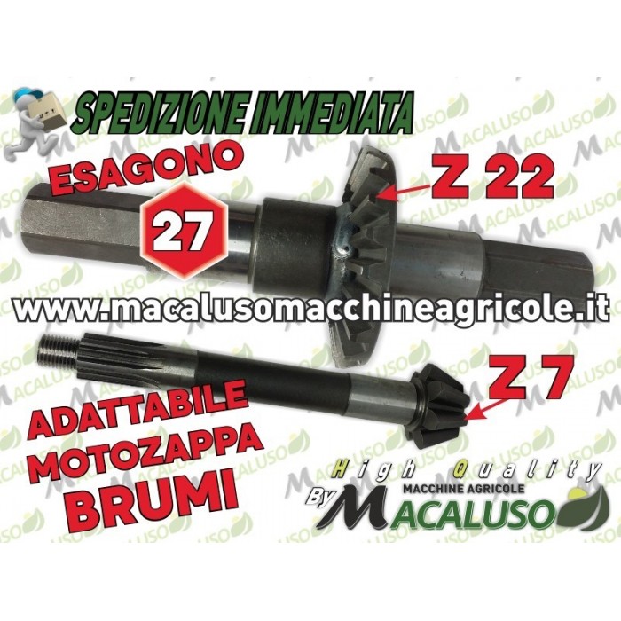 Coppia conica ad. a motozappa Brumi Universal completa di pignone corona e asse