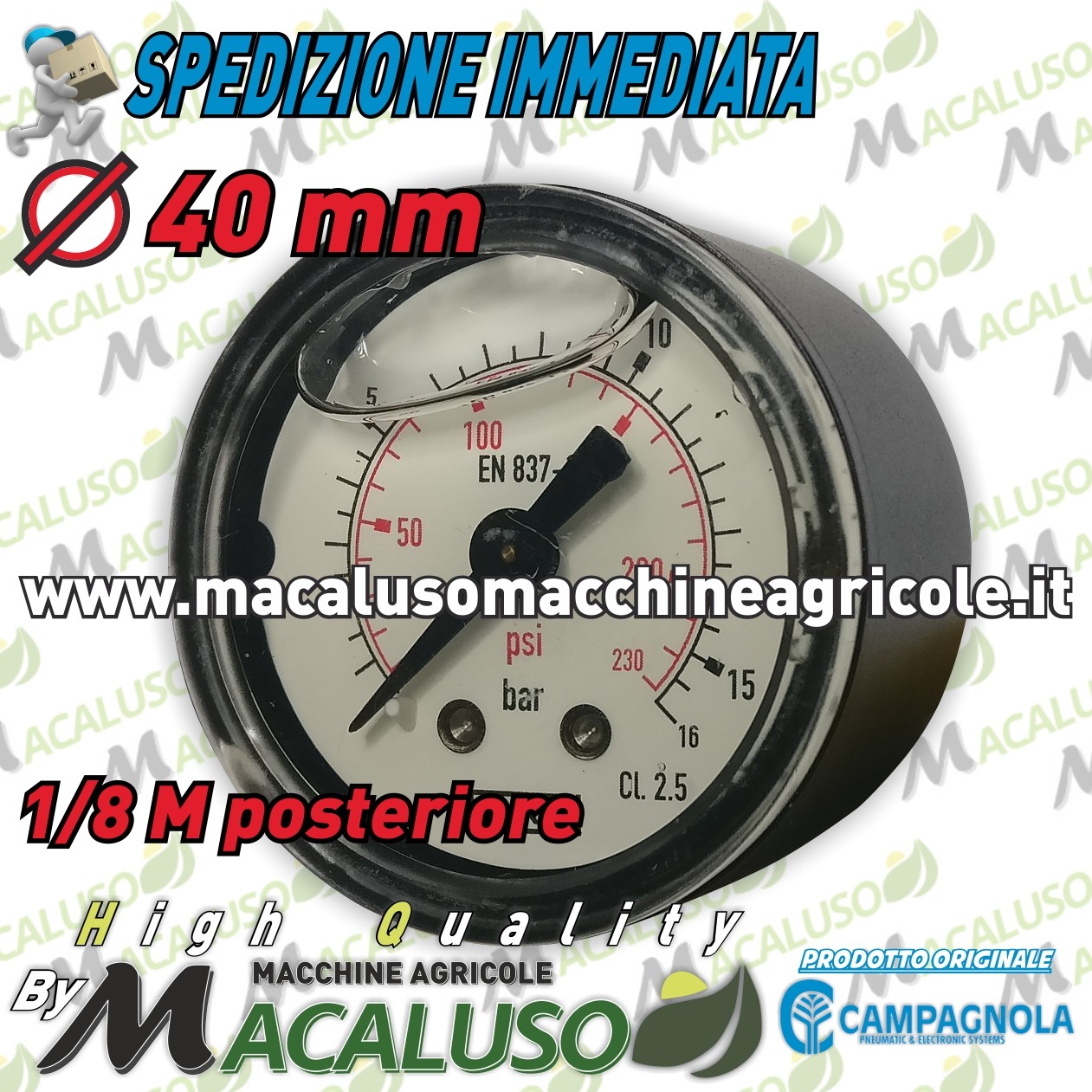 Manometro glicerina d. 40 mm 1/8 M. riduttore pressione moto compressore  Campagnola Hobby Professional kit 0116 0106 0104 - Macaluso Macchine  Agricole
