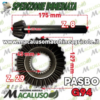 Coppia conica inferiore 8 29 motozappa Pasbo G94 eurogreen diesse sicilzappa