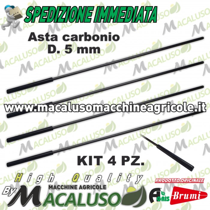 Kit 4 asta in carbonio abbacchiatore Olispeed Special Brumi mm 5 attacco mm 8 lunghezza mm 360 asticina