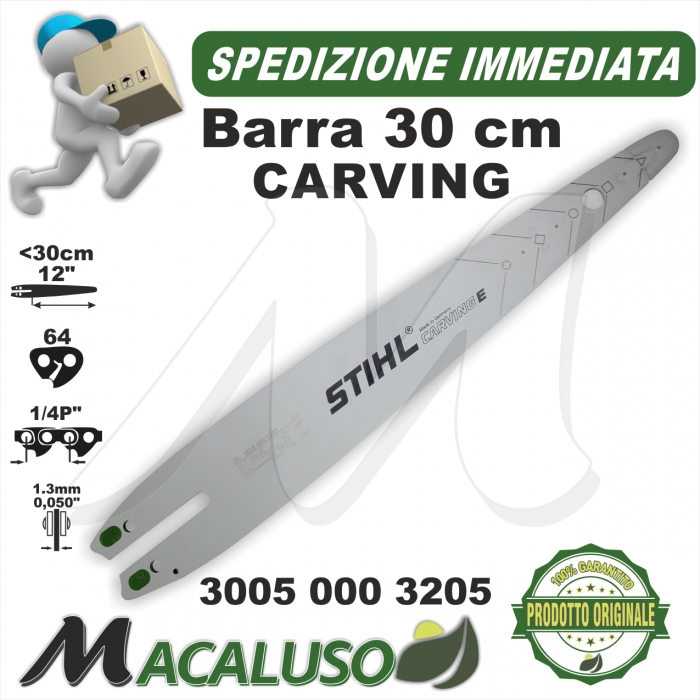 Barra Carving 12" Cm. 30 Stihl motosega MS192T MS200T MS201T passo 1/4 mm. 1,3 maglie 64 30050003205 spranga