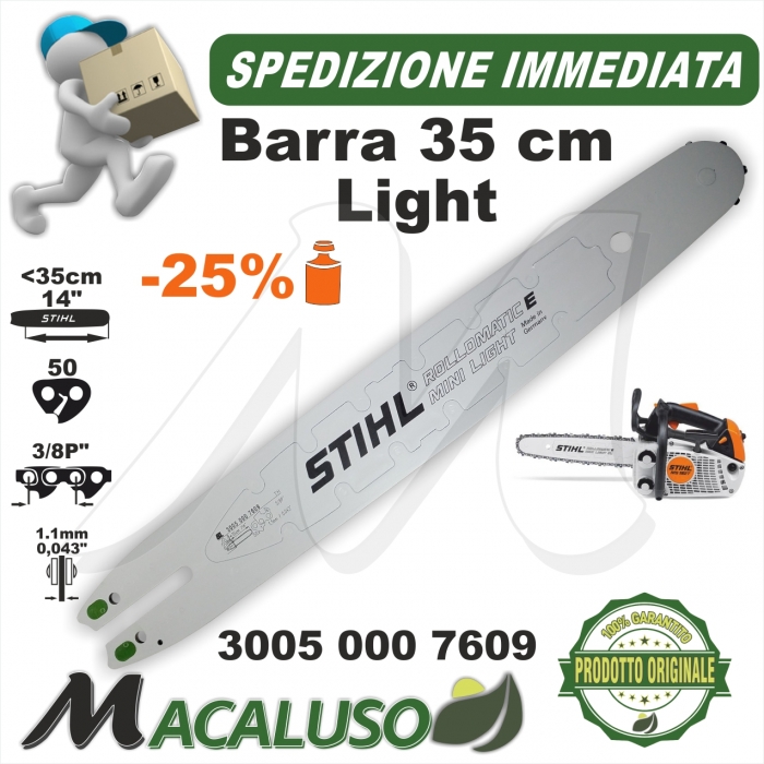 Barra Light Stihl 14" Cm.35 per motosega MS192T passo 3/8P da mm.1,1 maglie 50 art.30050007609 spranga 