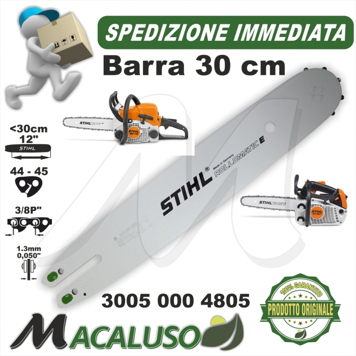 Barra Stihl 12" Cm.30 per motosega MS170 MS192T passo 3/8P da mm.1,3 maglie 44 art.30050004805 spranga