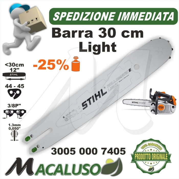 Barra Light Stihl 12" Cm.30 per motosega MS192T passo 3/8P da mm.1,3 maglie 44 art.30050007405 spranga 