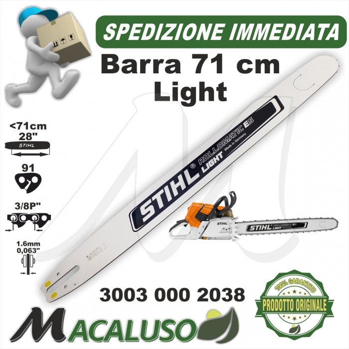 Barra light Stihl 28" Cm. 71 motosega MS440 MS460 MS660 passo 3/8" da mm.1,6 maglie 91 spranga 30030002038