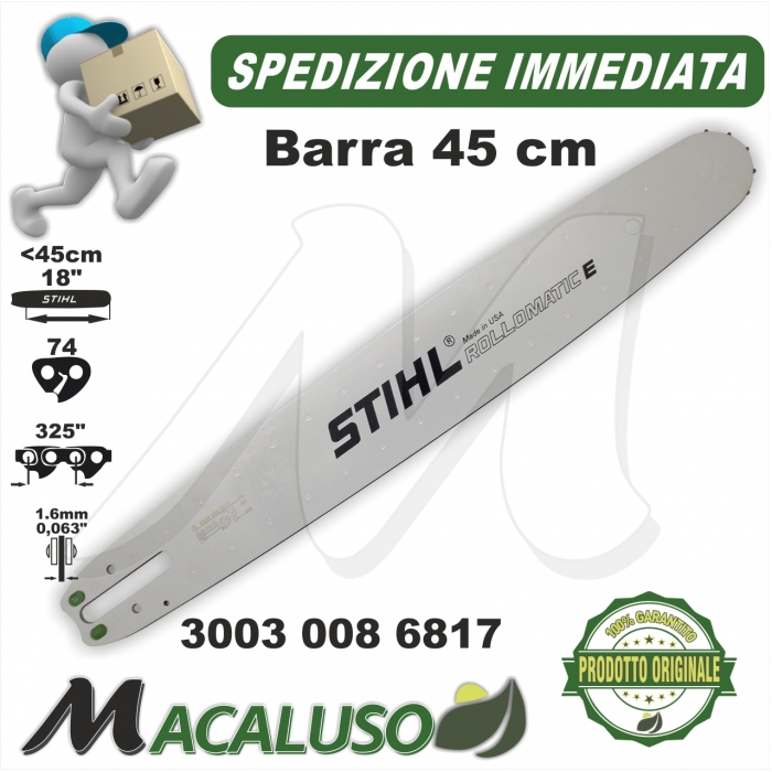 Barra Stihl 18" Cm.45 motosega 024 025 MS260 MS271 MS280 P. 325" mm. 1,6 mg. 74 spranga 30030086817