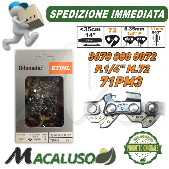 Catena Stihl per motosega Passo 1/4"P sp.1,1 maglie 72 art.36700000072