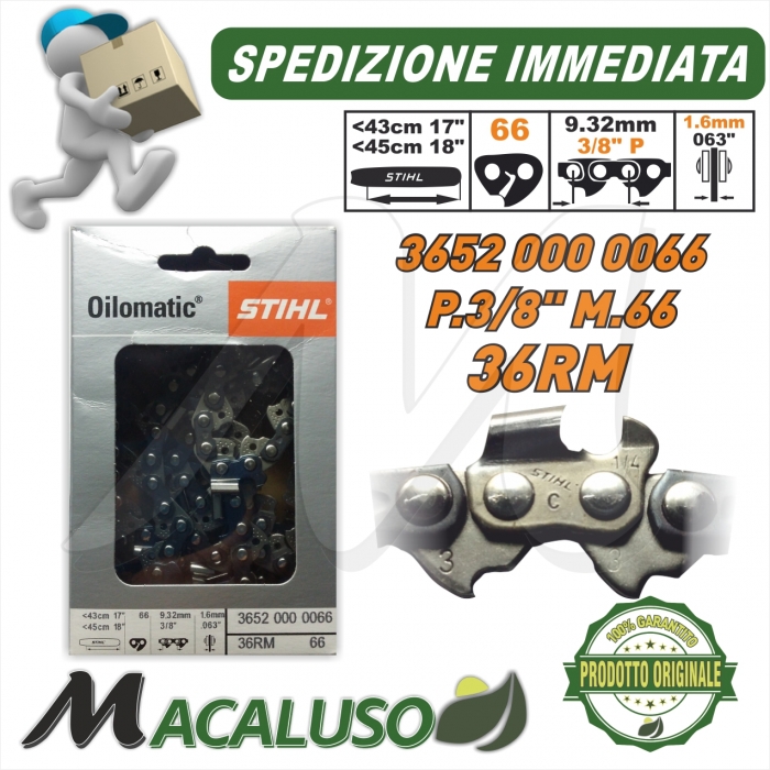 Catena Stihl x motosega Passo 3/8 sp.1,6 maglie 66 barra spranga 36520000066