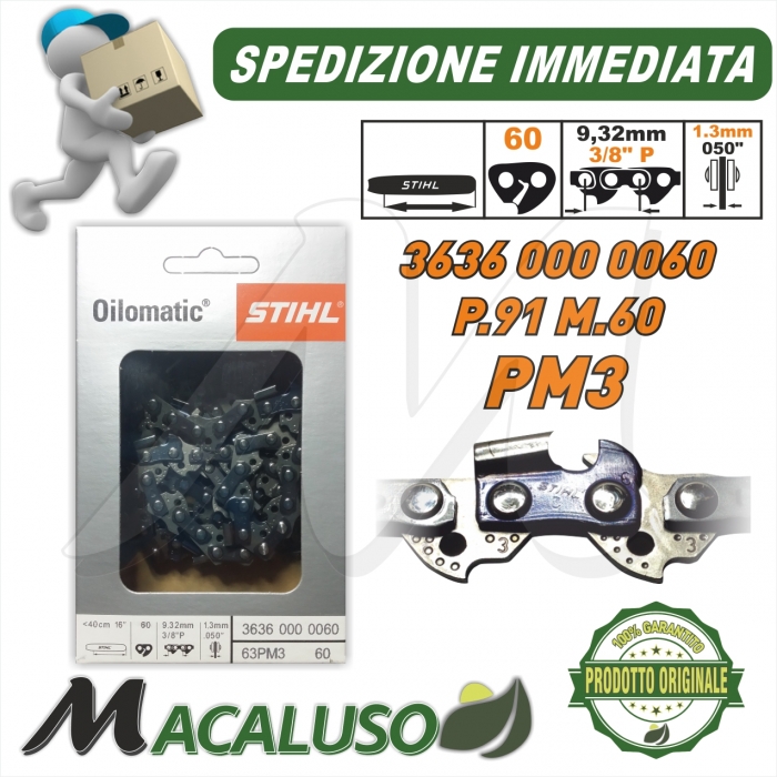 Catena Stihl x motosega Passo 3/8 P sp.1,3 maglie 60 barra spranga 36360000060