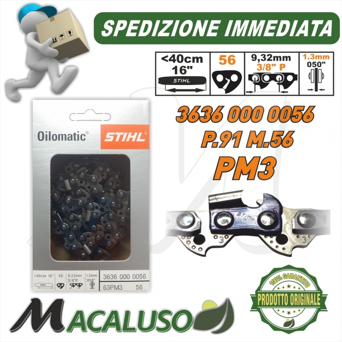 Catena Stihl x motosega Passo 3/8 P sp.1,3 maglie 56 barra spranga 36360000056