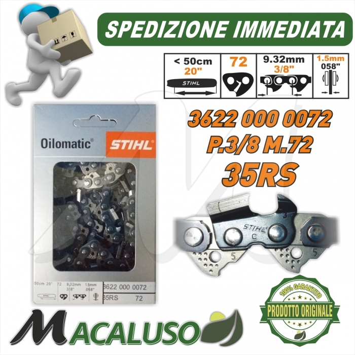 Catena Stihl x motosega Passo 3/8 sp.1,5 maglie 72 barra spranga 36220000072