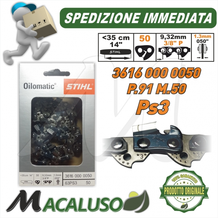 Catena Stihl x motosega Passo 3/8 P sp.1,3 maglie 50 barra spranga 36160000050