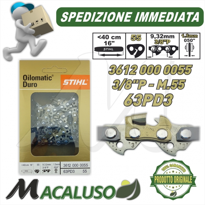Catena Motosega Diamantata STIHL Picco Duro Widia 3/8" 55 Maglie spessore 1,3 mm 36120000055