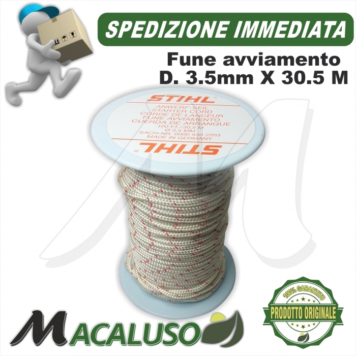 Bobina fune avviamento Stihl mm 3,5 x 30,5 metri corda strappino cordino puleggia 00009302203