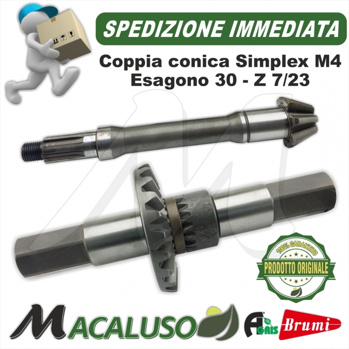 Coppia conica Brumi Simplex M4 esagono 30 corona z 23 sfilabile pignone z 7 asse cavettato