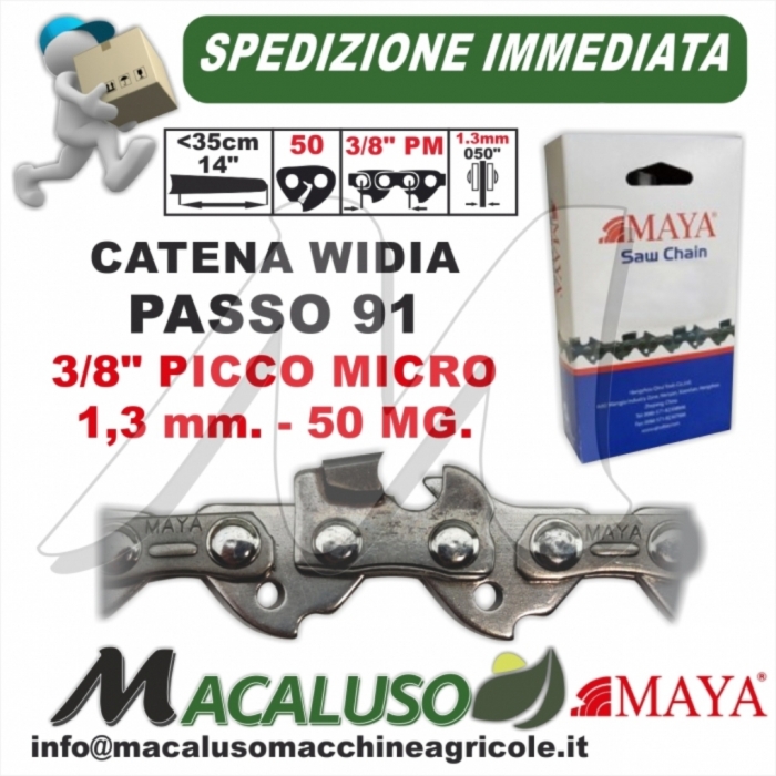 Catena Motosega Diamantata Maya Picco Duro Widia Passo 91 3/8" 1,3 mm 50 52 55 57 maglie