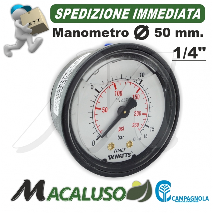 Manometro glicerina d. 50 mm 1/4" M. bombola aria moto compressore Campagnola Hobby Professional kit serbatoio 0116 0102