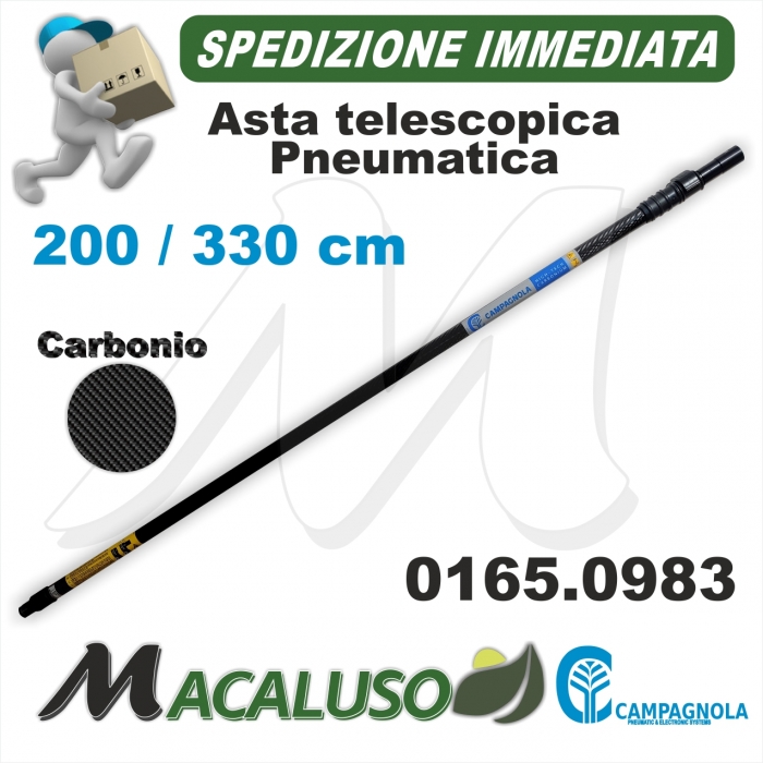 Asta Campagnola telescopica cm. 200 - 330 carbonio innesto rubinetto impugnatura filettata pneumatica