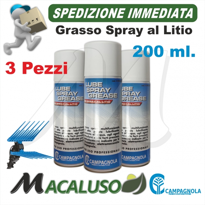 Kit 3 pezzi Grasso Spray litio Campagnola bomboletta 200 ml. specifico abbacchiatore Elektra idrorepellente 02090297