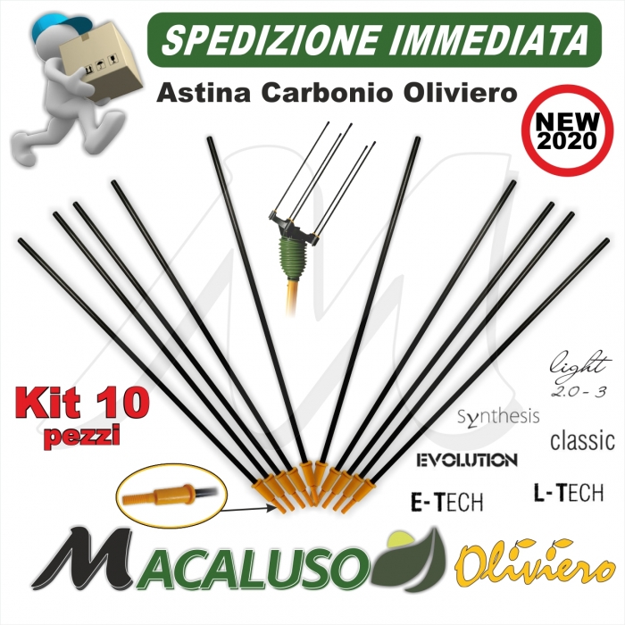 Kit 10 Asta 6 mm 2020 carbonio abbacchiatore Oliviero Light Synthesis Classic Evolution L-Tech E-Tech astina rebbio bacchetta