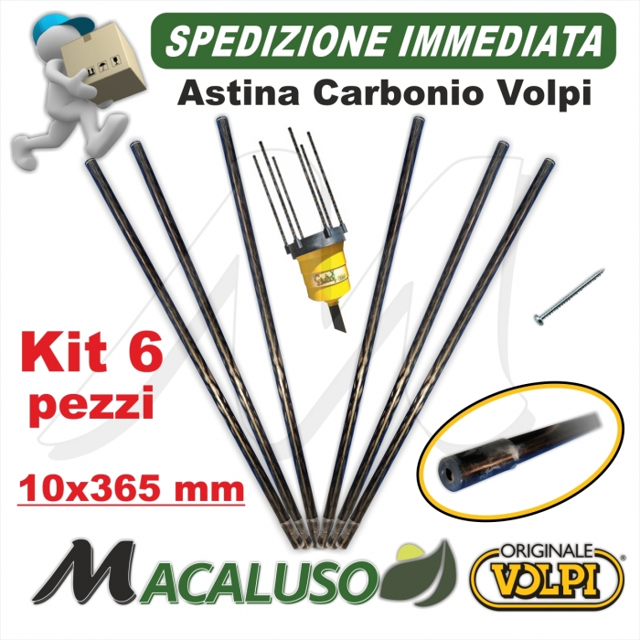 Kit 6 Asta carbonio abbacchiatore Volpi Giulivo 10 x 365 astina rebbio bacchetta Oliviero 701 2
