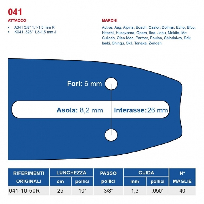 Barra Trilink 10" Cm.25 motosega passo 3/8 mm.1,3 maglie 40 spranga lama