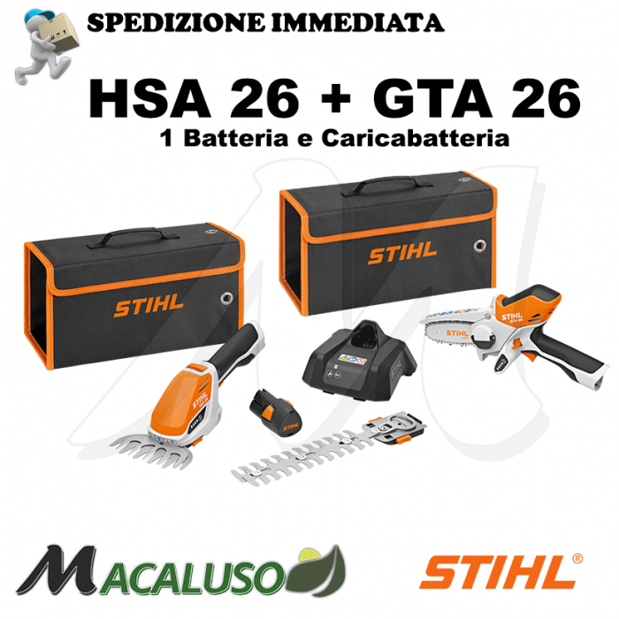 Kit potatore GTA26 + rifinitore HSA26 Stihl seghetto taglia rami rifinitore tagliasiepi GTA 26 HSA 26