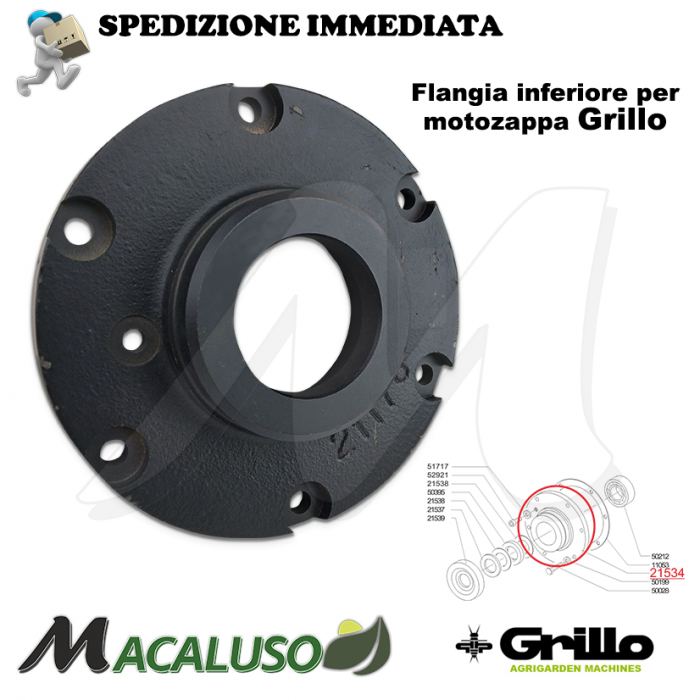 Flangia inferiore motozappa Grillo 12000 11500 3500 2500 coperchio chiusura zampa 21534 N