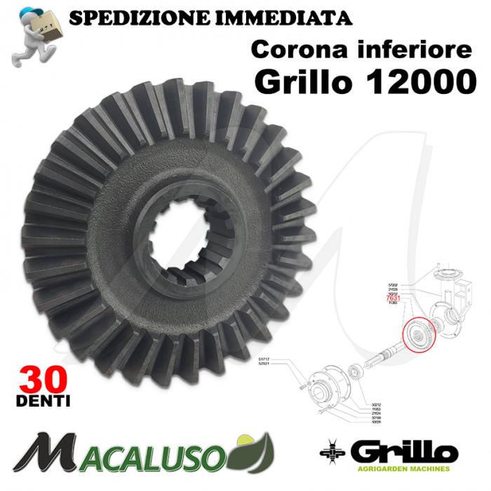 Corona inferiore conica motozappa Grillo 12000 30 denti ingranaggio conico acciaio