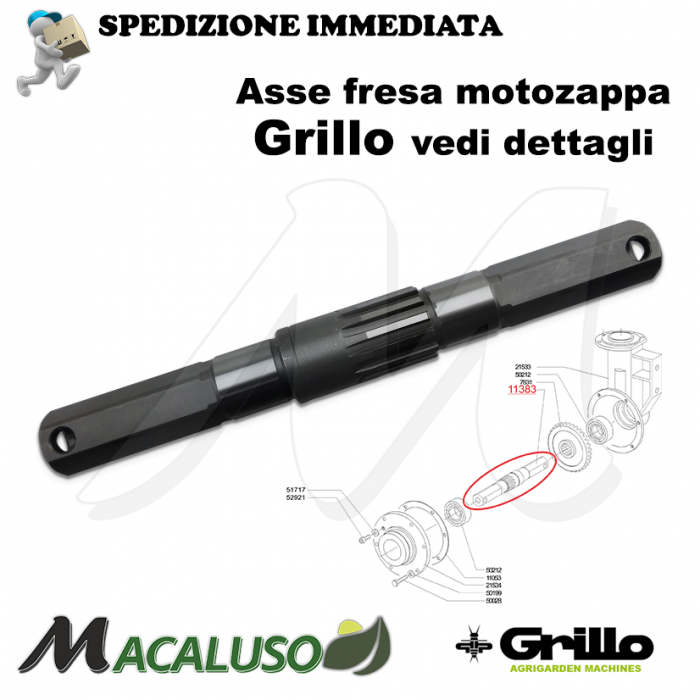 Asse fresa motozappa Grillo 12000 11500 albero porta corona 11383 mtz zappette
