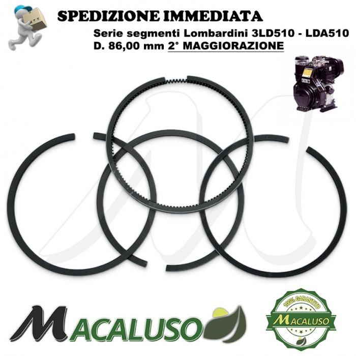Fasce elastiche motore Lombardini 3LD 510 LDA 510 D. 86 2 maggiorazione serie segmenti compressione 8210.057