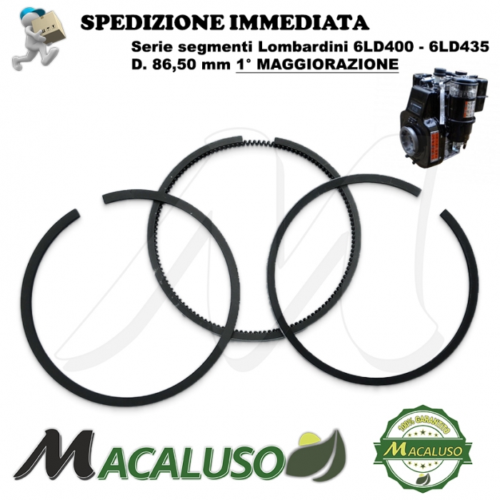 Fasce elastiche motore Lombardini 6LD 400 6LD 435 D. 86,5 1 maggiorazione serie segmenti compressione 8211.017