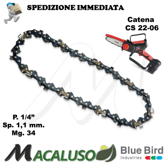 Catena Blue Bird Potatore CS 22-06 passo 1/4 SP. 1,1 mm. maglie 34 BlueBird barra 13 cm.