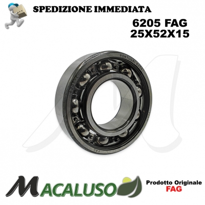 Cuscinetto a sfera 6205 Fag diametro interno 25 mm esterno 52 mm spessore 15 mm radiale