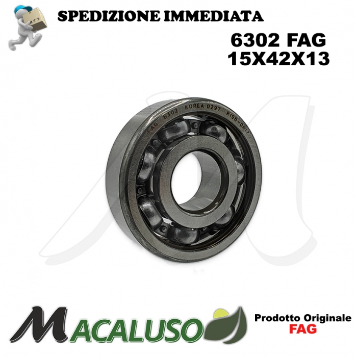 Cuscinetto a sfera 6302 Fag diametro interno 15 mm esterno 42 mm spessore 13 mm radiale