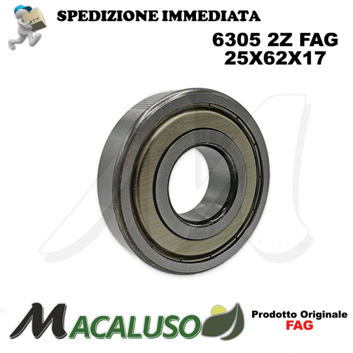 Cuscinetto a sfera 6305 2Z Fag diametro interno 25 mm esterno 62 mm spessore 17 mm radiale