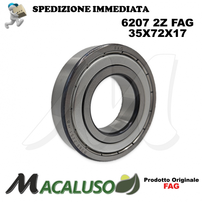 Cuscinetto a sfera 6207 2Z Fag diametro interno 35 mm esterno 72 mm spessore 17 mm radiale