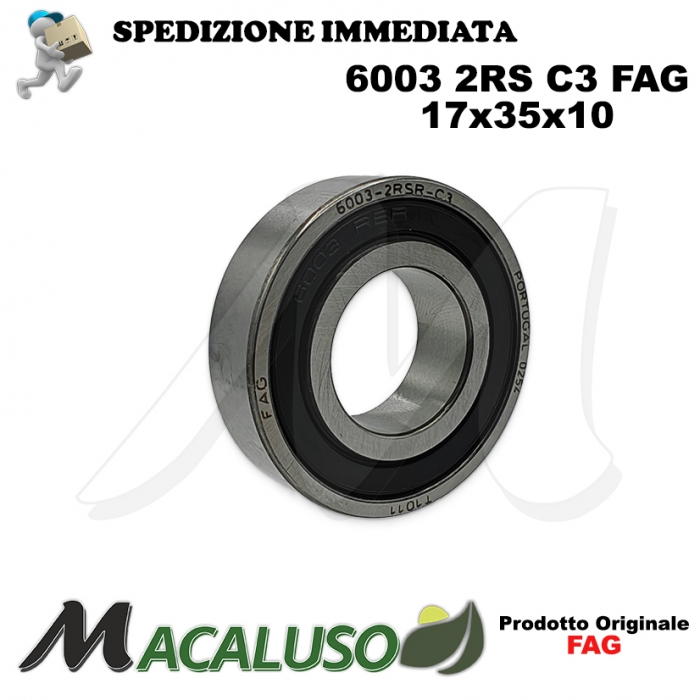 Cuscinetto a sfera 6003 2RS C3 Fag diametro interno 17 mm esterno 35 mm spessore 10 mm radiale alti regimi