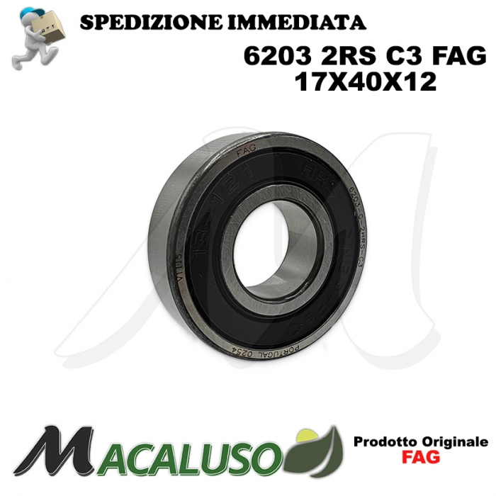 Cuscinetto a sfera 6203 2RS C3 Fag diametro interno 17 mm esterno 40 mm spessore 12 mm radiale alti regimi