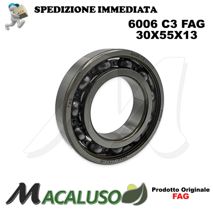 Cuscinetto a sfera 6006 C3 Fag diametro interno 30 mm esterno 55 mm spessore 13 mm radiale alti regimi