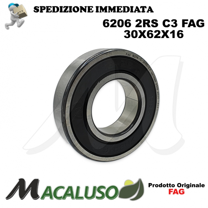Cuscinetto a sfera 6206 2RS C3 Fag diametro interno 30 mm esterno 62mm spessore 16 mm radiale alti regimi