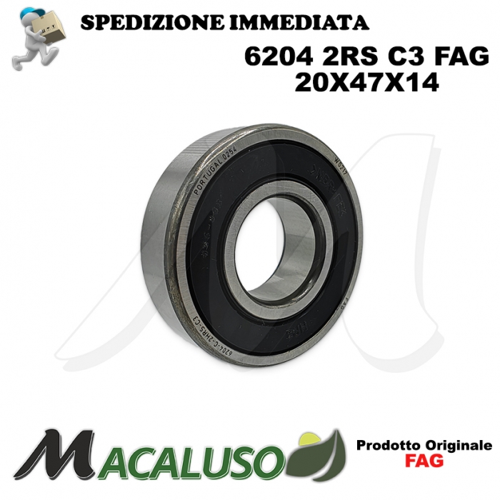 Cuscinetto a sfera 6204 2RS C3 Fag diametro interno 20 mm esterno 47 MM spessore 14 mm radiale alti regimi