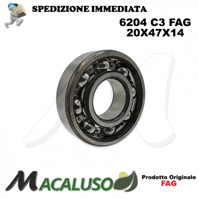 Cuscinetto a sfera 6204 C3 Fag diametro interno 20 mm esterno 47 mm spessore 14 mm radiale alti regimi
