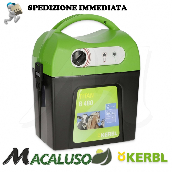 Elettrificatore per recinti Kerbl Titan B 480 9 Volt scarica 0,30 Joule filo elettrico cinghiali cavalli bovini mucche
