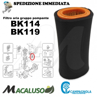 Filtro aria motocompressore compressore gruppo pompante Campagnola BK114 BK119 massa filtrante