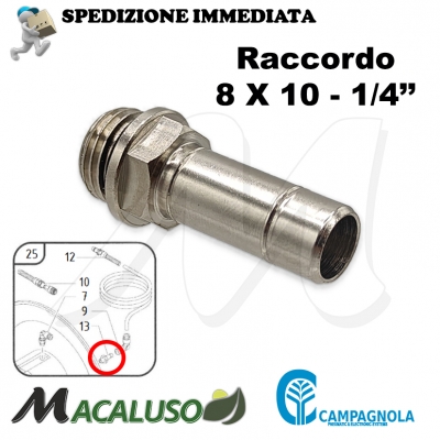 Raccordo rapido aria compressa 8 X 10 - 1/4" M avvolgitubo C200 Campagnola john guest innesto aria 0117 0129
