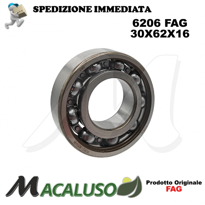 Cuscinetto a sfera 6206 Fag diametro interno 30 mm esterno 62 mm spessore 16 mm radiale