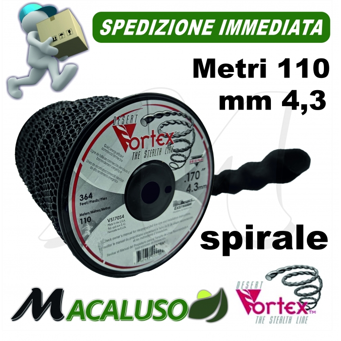 Filo nylon decespugliatore Vortex spiralato antifischio mm. 4,3 x 110 metri tipo Stihl husqvarna
