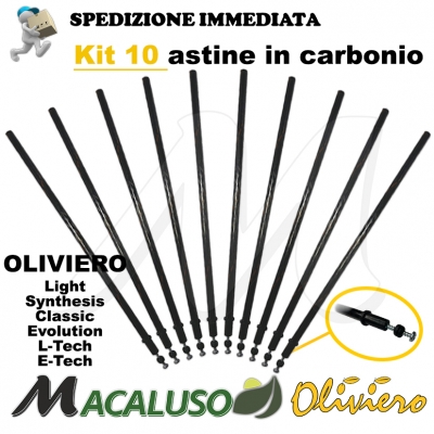 Kit 10 aste in carbonio per abbacchiatore Oliviero Light Synthesis Classic Evolution L-Tech E-Tech astina viti e gommini
