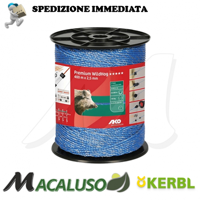 Filo per recinti elettrici Premium WildHog Ako da 2,5mm x 400m Kerbl recinto per cinghiali cavalli bovini mucche